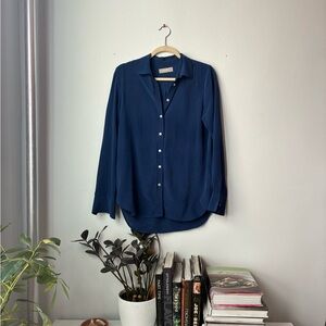 Everlane Navy Silk Button-Down Shirt